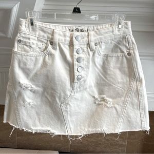 Free People We the Free Denim Skirt Women 26 A-Line Distressed White/Creamy